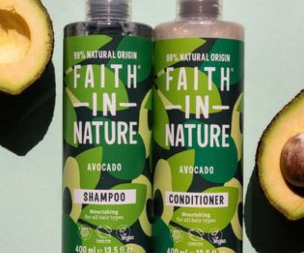 2 bottles of Faith in Nature Avocado haircare products - shampoo and conditioner