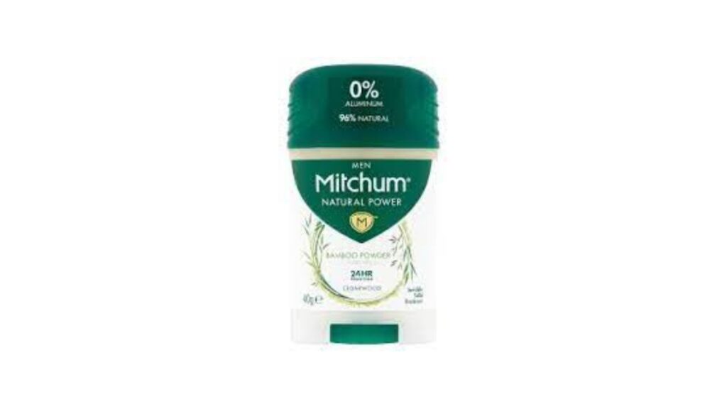 Green and white plastic pack of Mitchum natural vegan deodorant