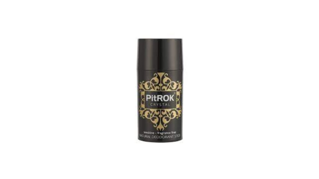 Brown plastic tube containing Pitrok Crystal Natural and sensitive deodorant