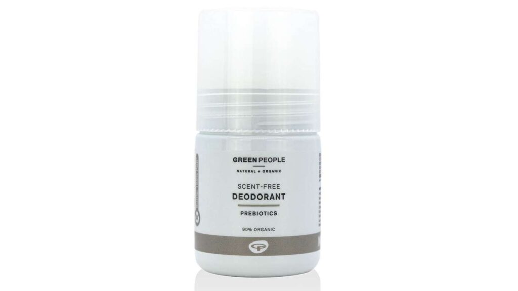white plastic bottle of Green People scent-free deodorant